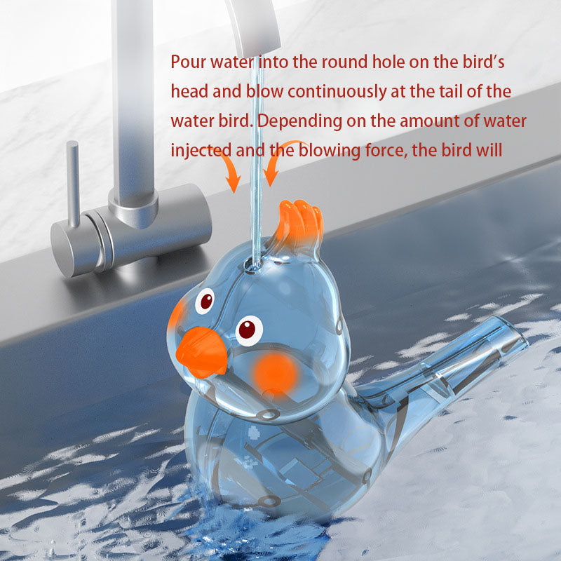 Children's whistle water toy filled with water and blown out by birds singing