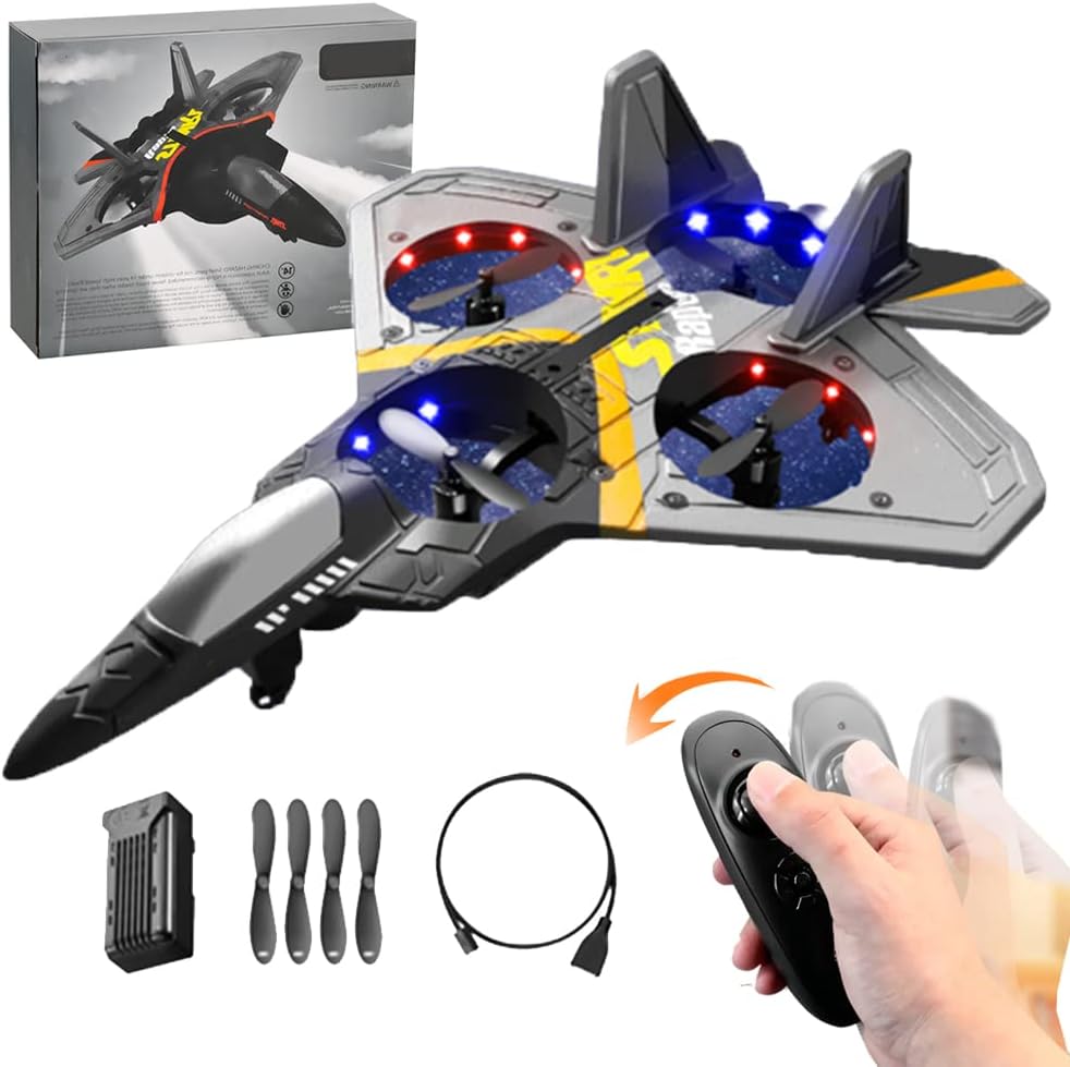 Jet Fighter Stunt RC Airplane, Remote Control Airplane with 360° Stunt Spin Remote and Light, Fighter Plane Glider Airplane Hobby Toy Gifts Airplane