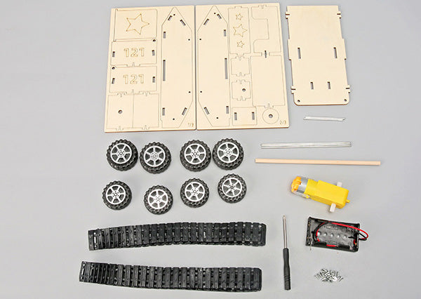 Wooden simulation electric tank diy toy primary school students technology assembly model homemade track tank vehicle