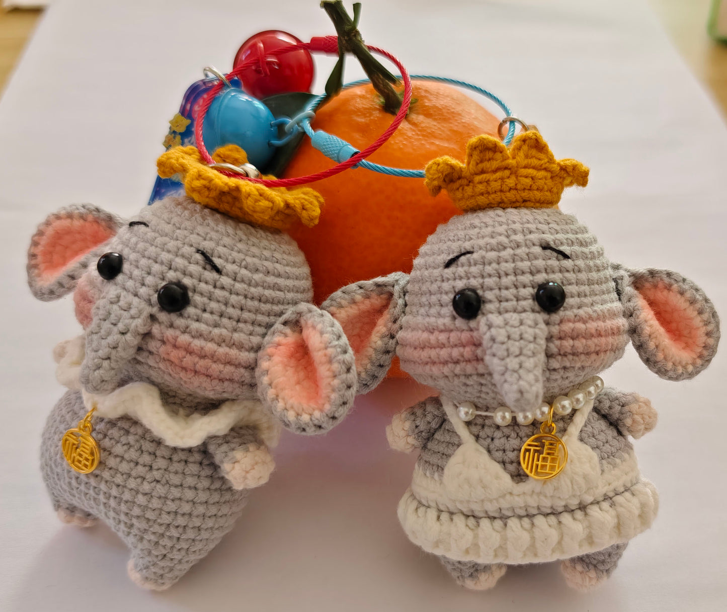 Hand-crocheted elephant doll | Available as a single or as a couple | Can be used as an ornament or keychain