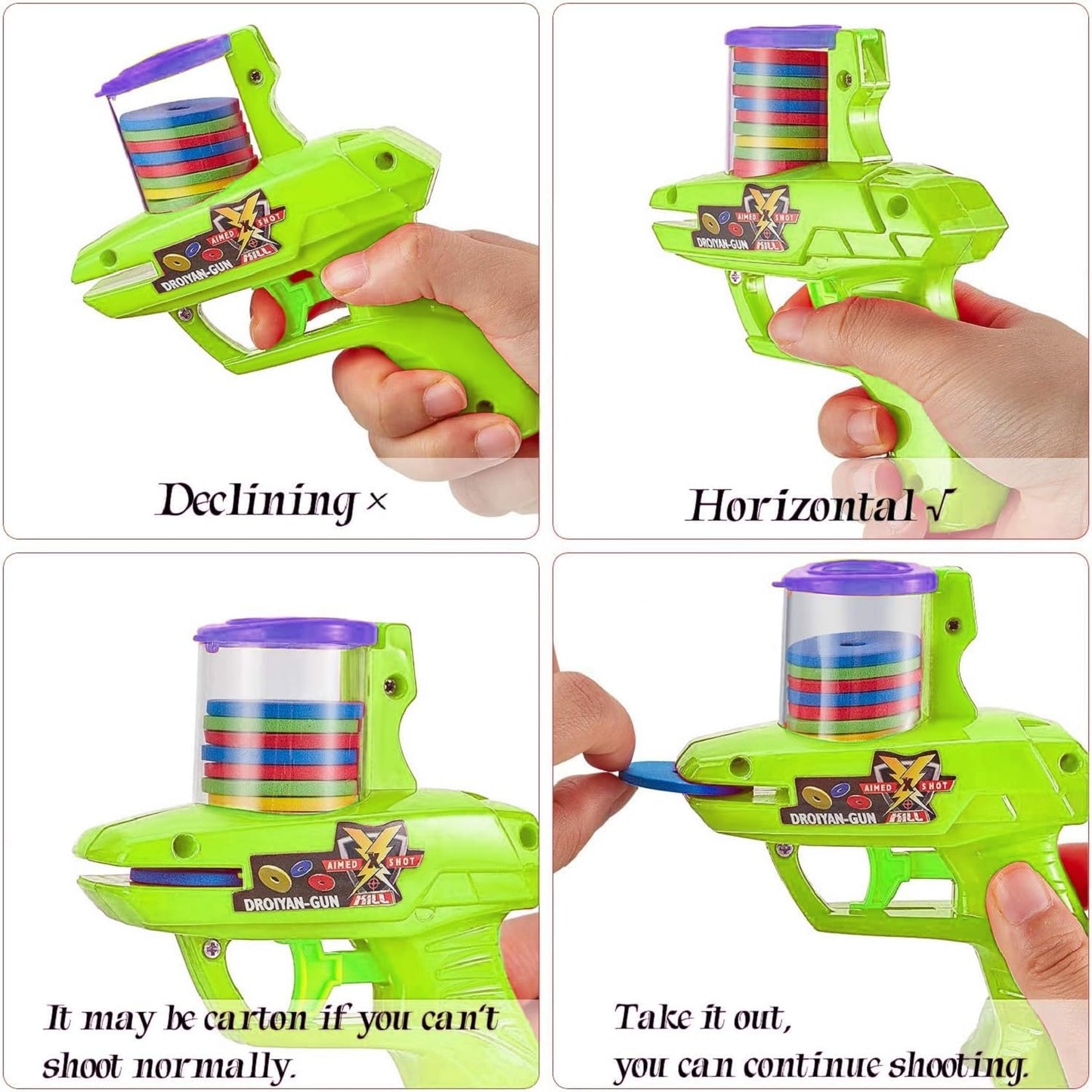 2 Pieces Foam Disc Launcher Zip Shot Shooter Disc Shoote(Orange, Green)