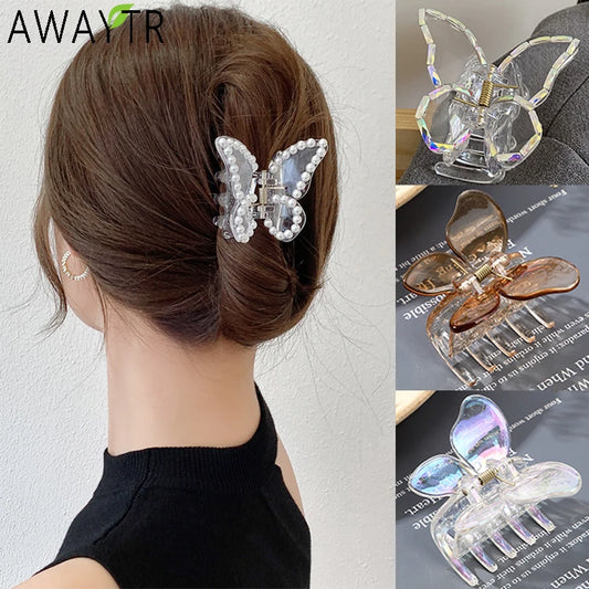 Stylish Transparent Butterfly Hair Claws | Cute Hairpin Grabs & Barrettes