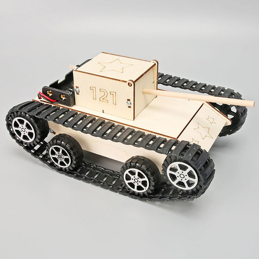 Wooden simulation electric tank diy toy primary school students technology assembly model homemade track tank vehicle