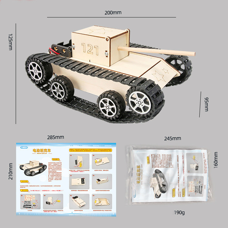 Wooden simulation electric tank diy toy primary school students technology assembly model homemade track tank vehicle